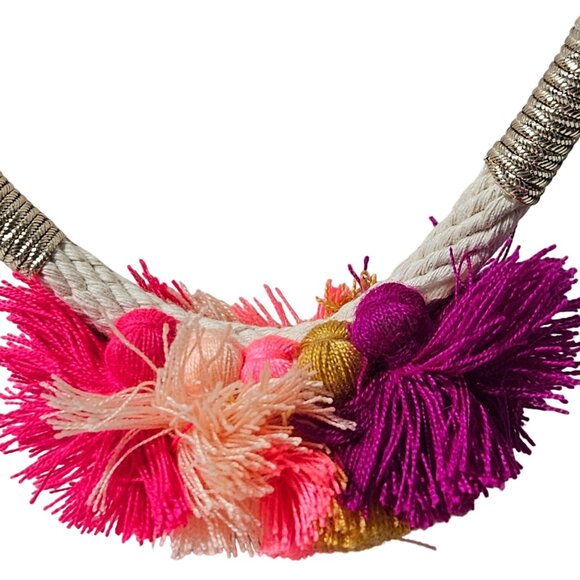 Handcrafted Bohemian Rope Necklace Colorful Pink Purple Tassels Fashion Jewelry - Picture 2 of 6